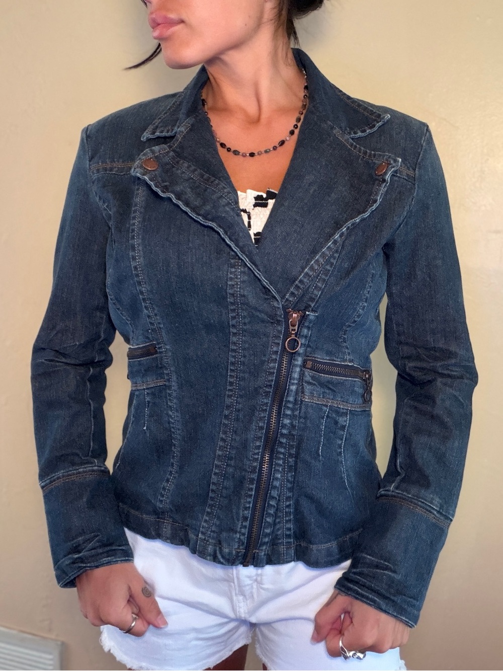 DKNY Moto Dark Blue Denim Jacket
